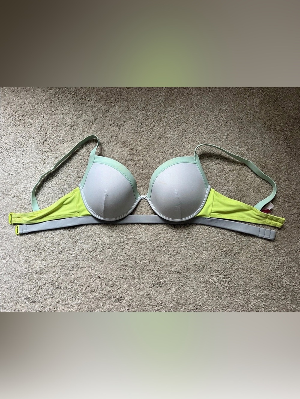 Victoria's Secret Colorblock Fabulous Push-Up Bikini Top Neon Yellow/Aqua 36D